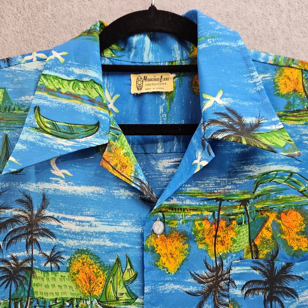 HAWAIIN LUAU | Shirt Short Sleeve Mens Resort Vacation Surfing Cabanacore VTG - Picture 4 of 12